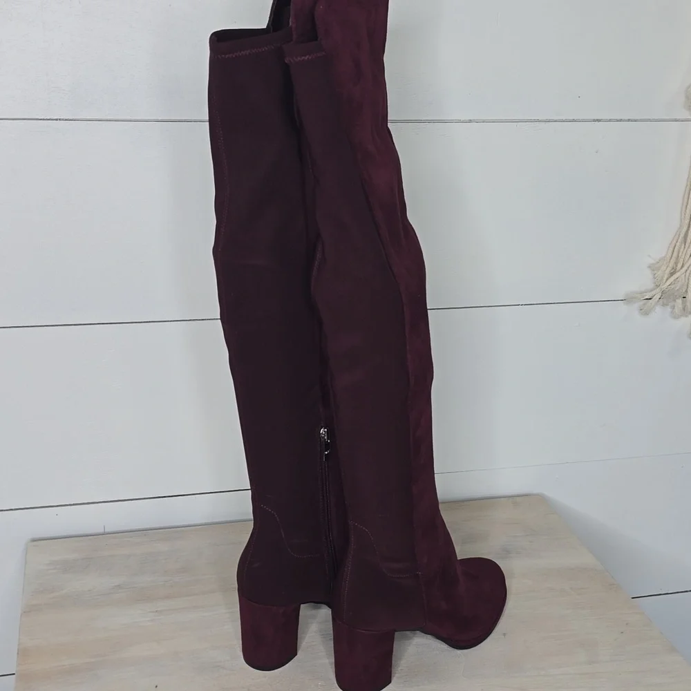 Marc Fisher Faux Suede Over-the-Knee Boots - Loran Burgundy Womens Sz 7